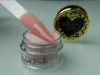 A collection of nail dip powder kit items including bottles of glue, activate, and gloss, a jar of dip powder, a nail tool kit with a file and brush, and additional replacement brush/cap.