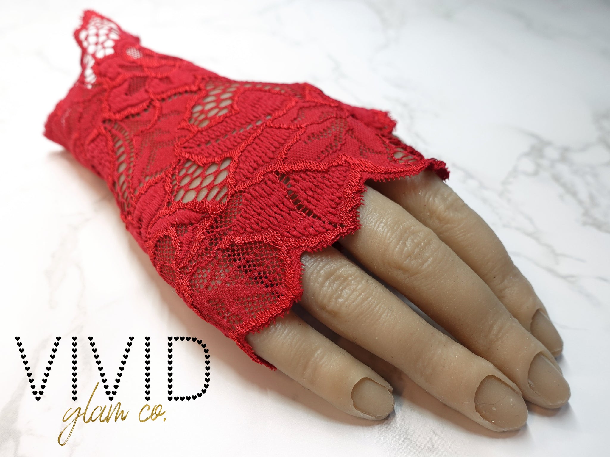 Lace Glam Glove - Red