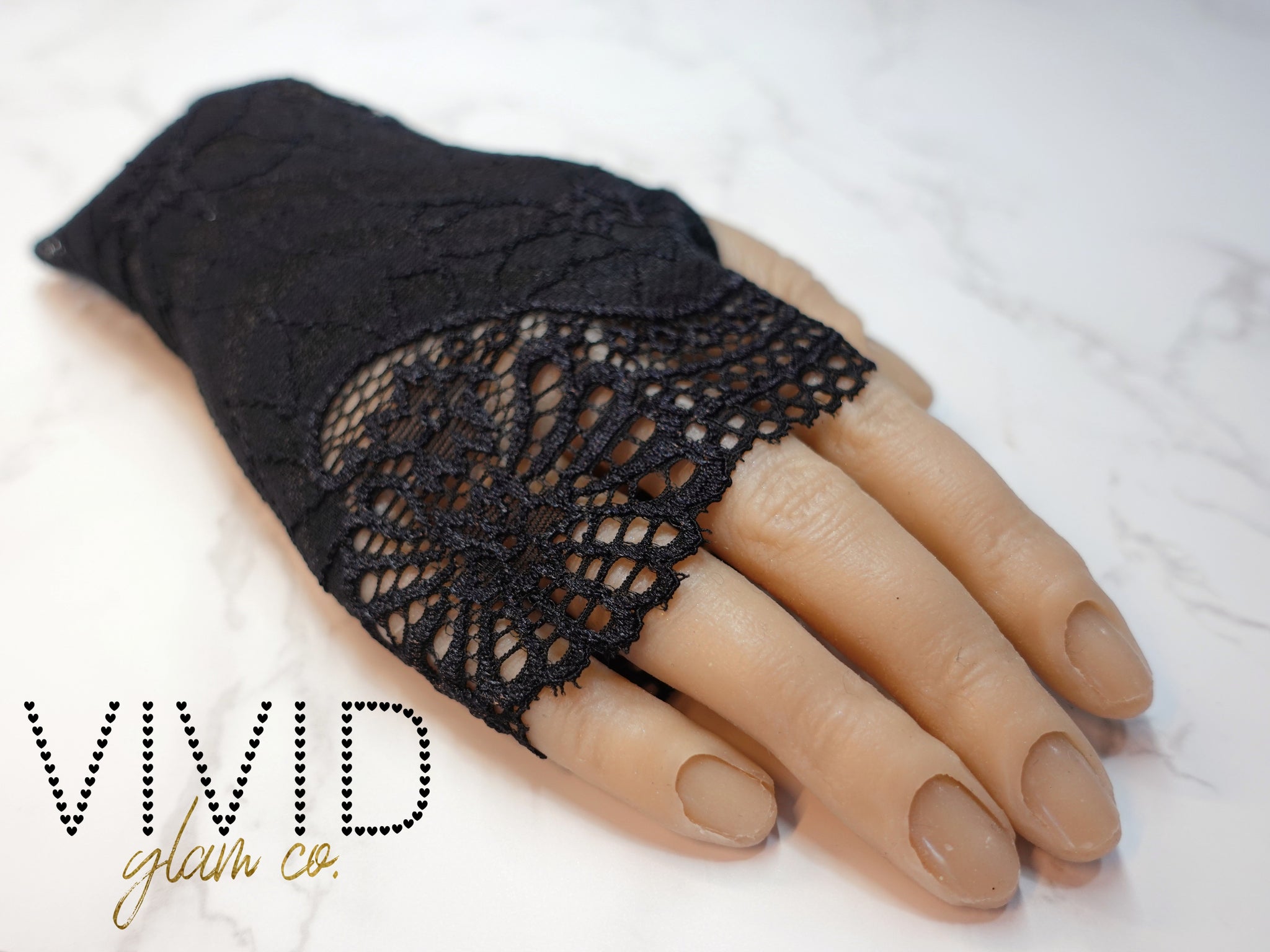 Lace Glam Glove - Black Thumbless