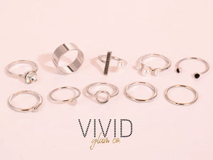 Glam Silver Ring Set (10pc)