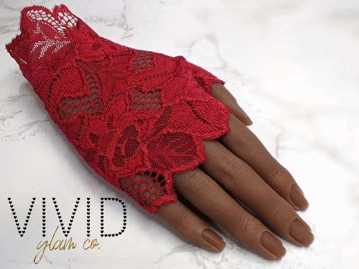Lace Glam Glove - Red